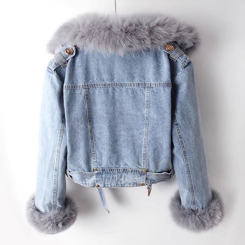 Chaquetón de Denim con Línea Removible de Pelo de Zorro y Conejo — imagen 6