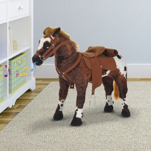 Qaba Sound-Making Ride On Horse For Toddlers 3-5, With Neighing And Galloping Sound, Stuffed Animal Horse Toy For Kids With Padding, Soft Feel, Brown — image 2