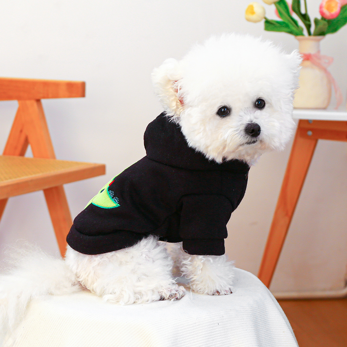 Pet Clothes Halloween Dinosaur Costume Medium and Small Sized Hooded Embroidered Rainbow Dinosaur Sweatshirt — image 3