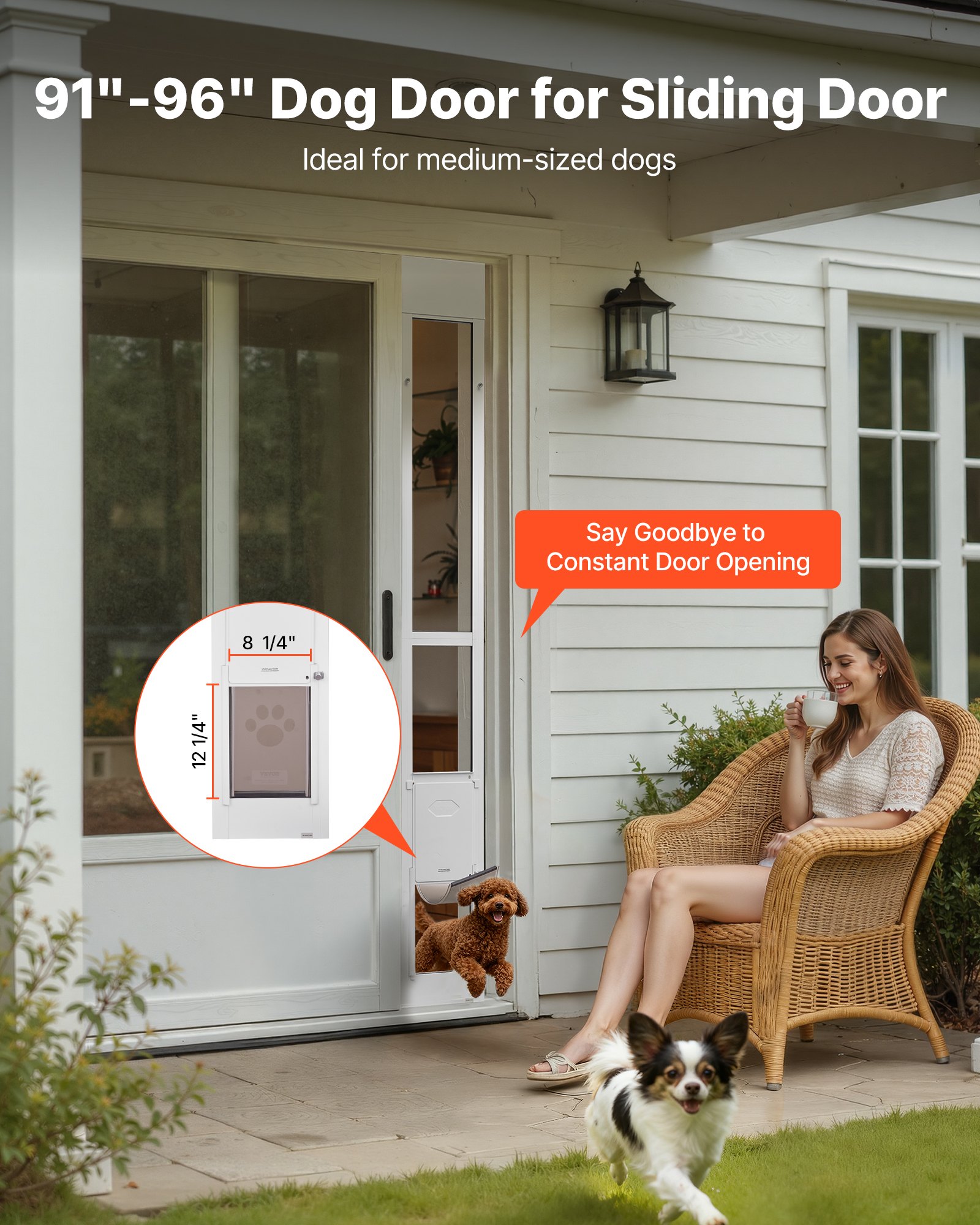 Dog Door For Sliding Glass Door, 91 To 96 In Adjustable Height, Aluminum Alloy Frame With Metal Rotating Hinges, Lock Design, 8 1/4 X 12 1/4 In Flap, Sliding Glass Pet Door For Renters — imagen 4