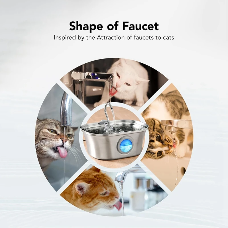 Cat Water Fountain With Water Level Window, Stainless Steel Automatic Pet Water Fountain, Dog Water Dispenser Durable USB — image 6