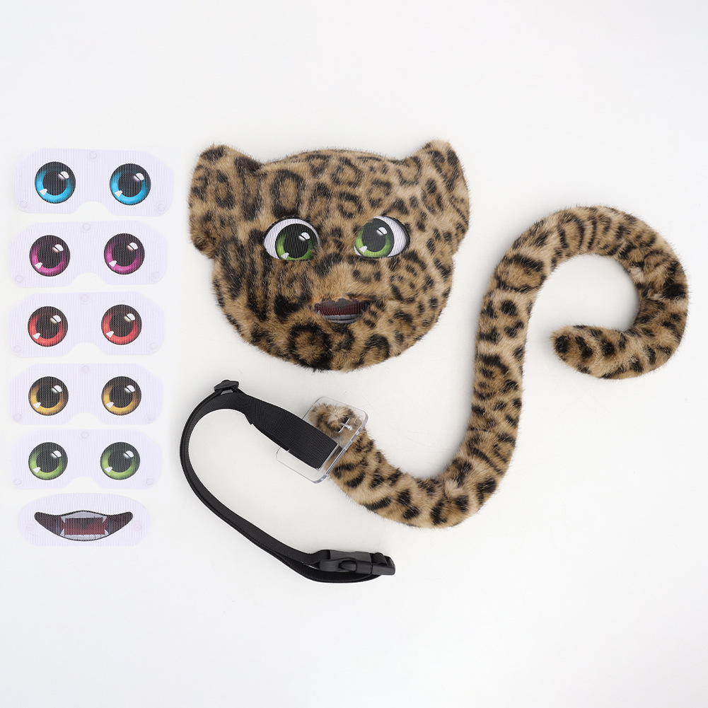 Halloween Realistic Leopard Print Mask with Faux Fur Tail, Full Face Cover, Leopard Cat Cosplay Costume Accessory for Stage Performance — image 8