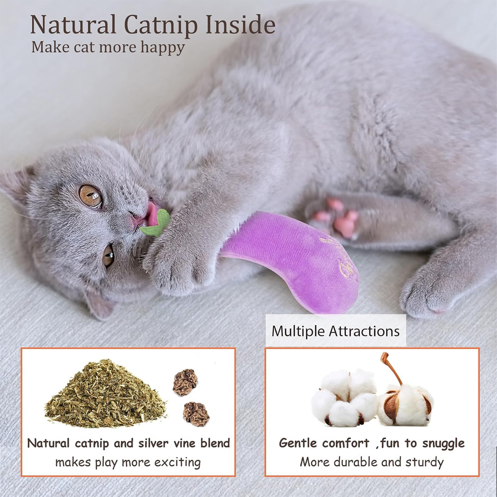 5 Pack Vegetable Catnip Plush Toys, Cute Kicker Chew Toys For Indoor Cats — image 2