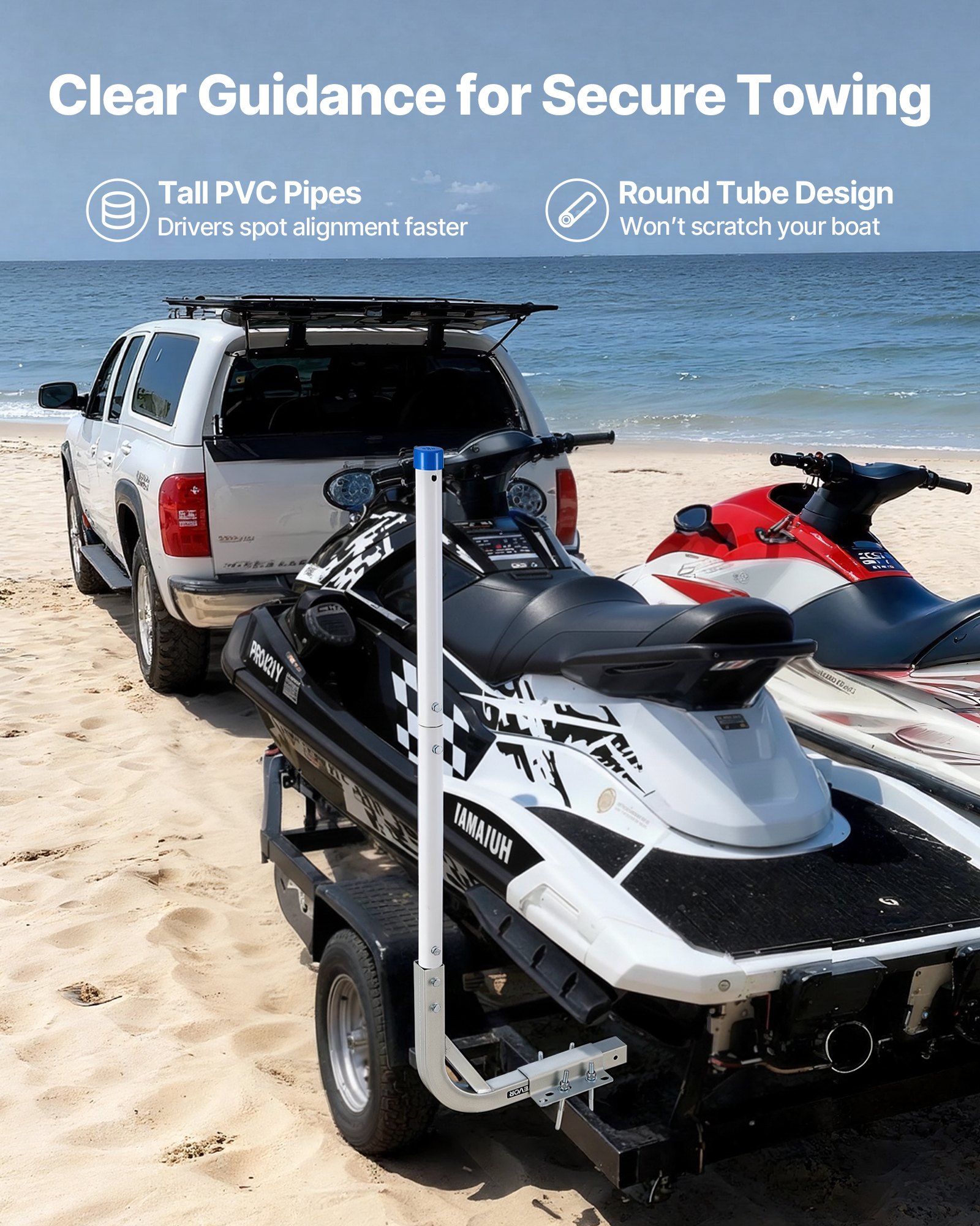 Boat Trailer Guides, 30.5 In/47.5 In Height Guide Poles, 2PCS High-Hardness Steel Trailer Guide-Ons, Adjustable Guide Poles With PVC Pipes, For Ski Boats, Compact Fishing Boats, Small Sailboat — imagen 2