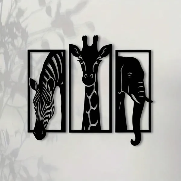 Arte de Pared Metálico con Pintura Cremosa de Animales Africanos 3 Piezas - Zebra, Jirafa y Elefante para Decoración Hogar - Envío a Temu, TikTok y Recogida en CIFbuy — imagen 2
