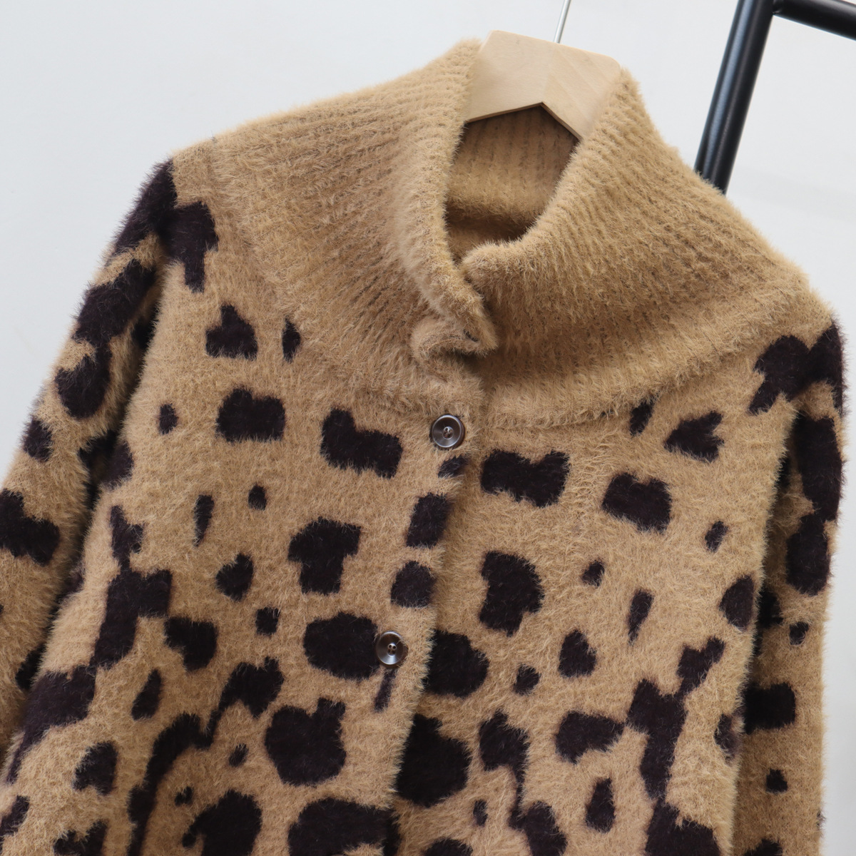 Leopard print high neck cardigan loose sweater — image 5