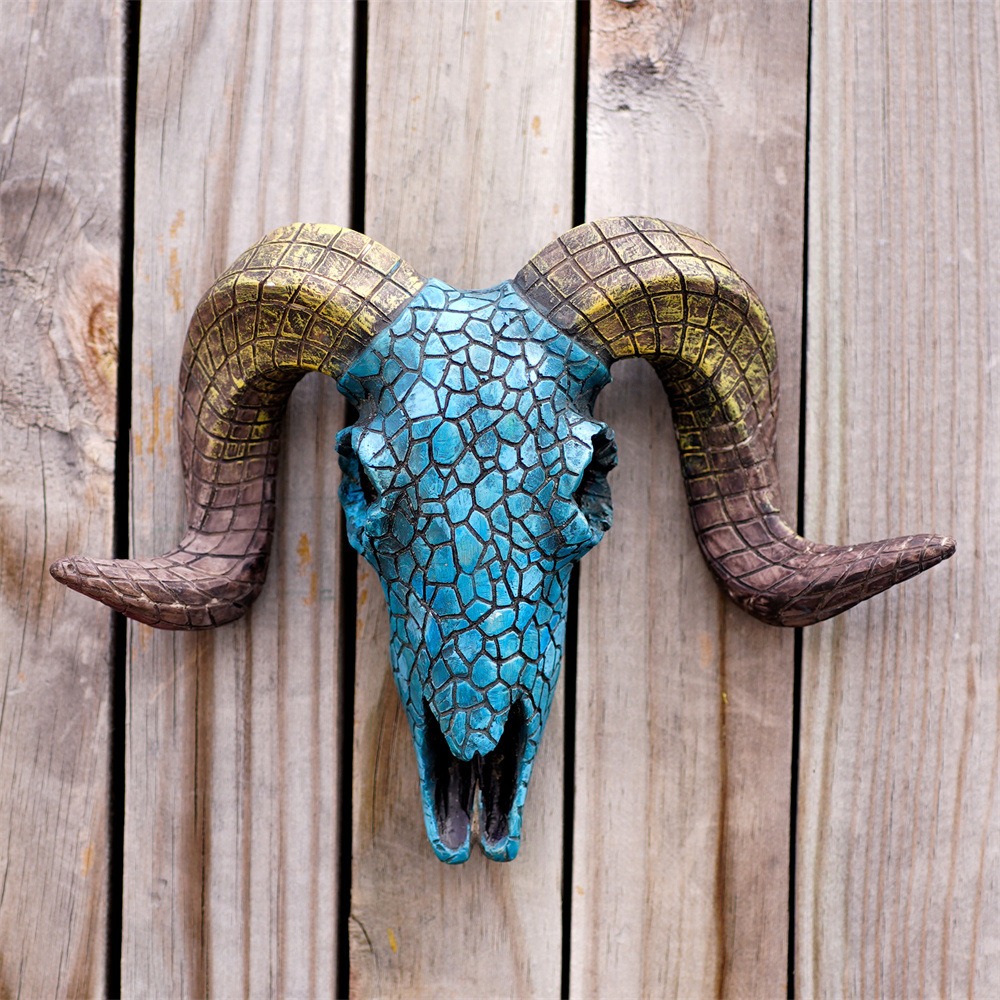 Retro three-dimensional turquoise blue sheep head wall hanging ornament — image 3