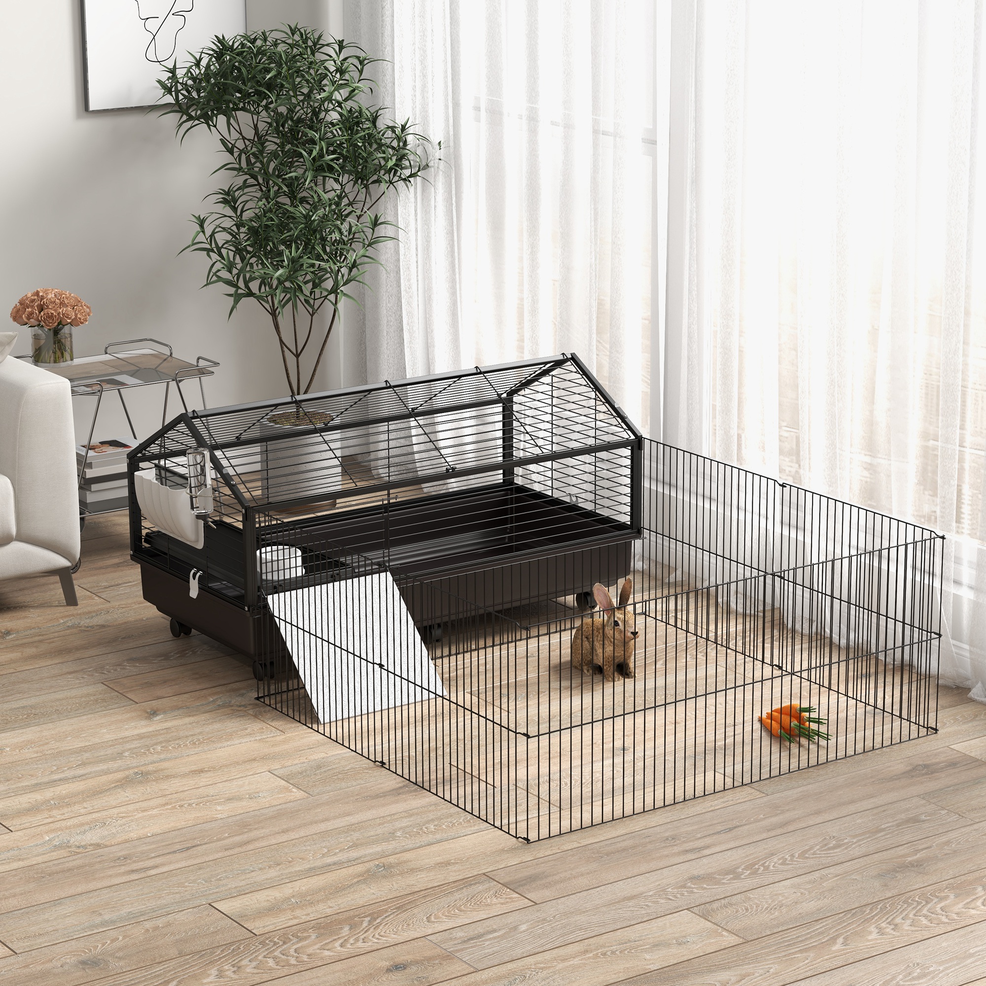 Caja de Juego para Animales Pequeños con Ruedas, Botella de Agua 46.5" — imagen 2