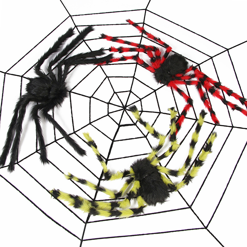 Spider Web Halloween Spider Party Decoration Props Spider Web Secret Room Tricky Simulation Plush Spider — image 2
