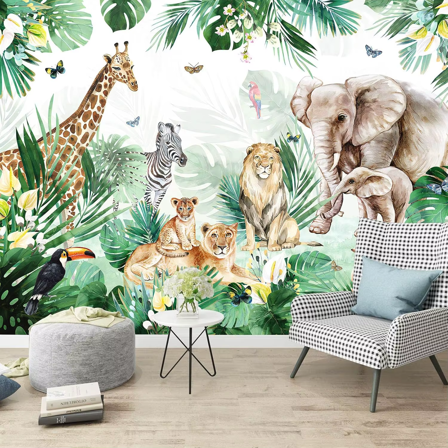 Jungle Safari Animal Print Mural Tapestry Wall Hanging Tropical Boho Wildlife Decor Nursery Room Wall Art Polyester Home Decor