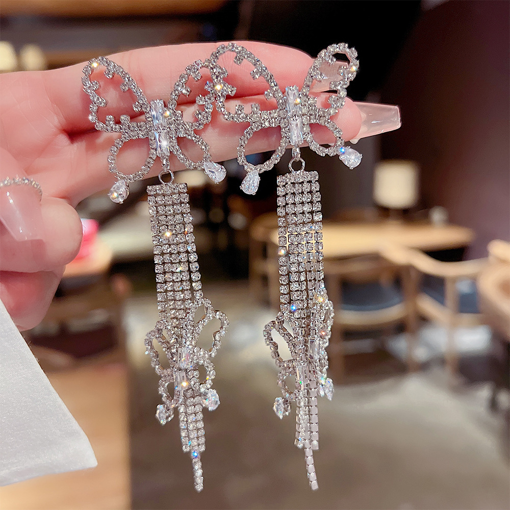 925 Silver Needle Super Fairy Light Luxury Butterfly Tassel Earrings High-Quality Wedding Earrings High-End Exaggerated Temperament Earrings — image 1