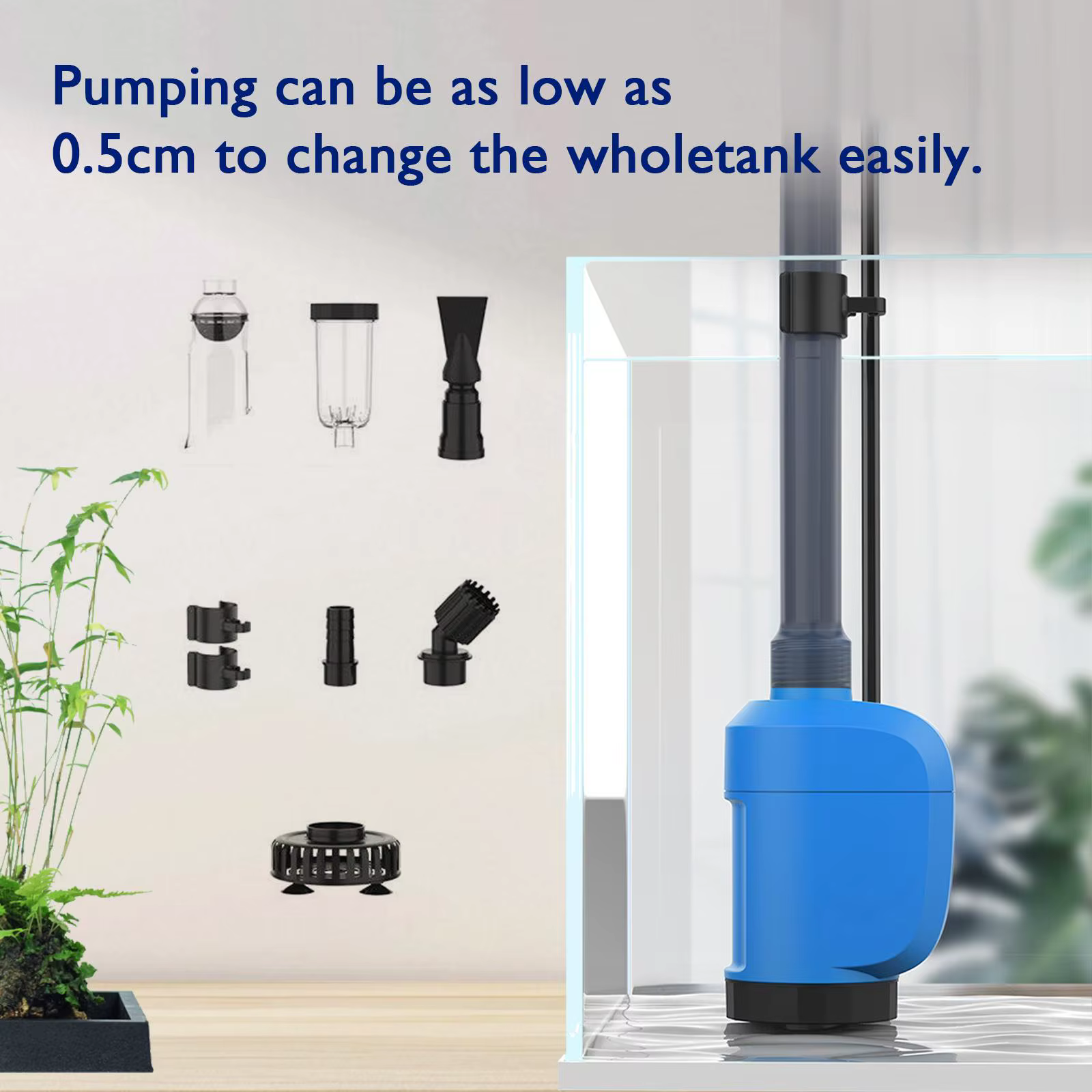 Limpia Automática de Acuario - 32W 530 GPH Kit de Limpieza de Grava con Filtro de 4 Capas y Manija Telescopica para Lavado de Arena, Función Sin Toques y Manos Secas — imagen 5