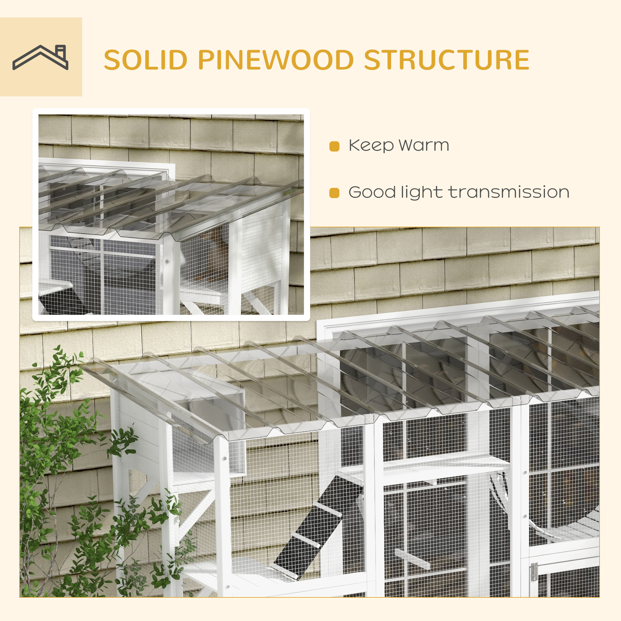 118" Gran Catio al Aire Libre para Gatos con Condominios, Puentes y Postes, Blanco — imagen 2