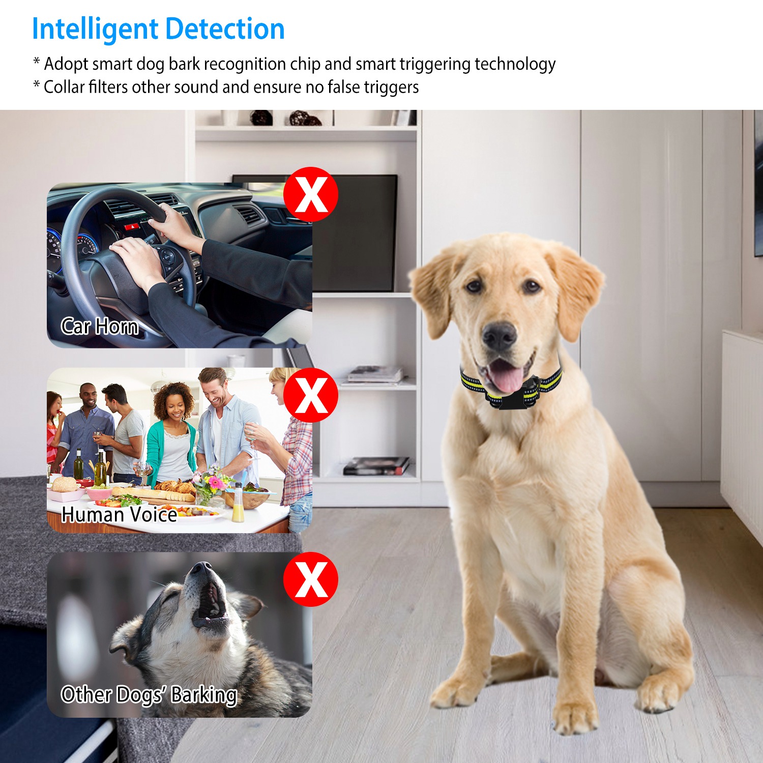 Collar de Silbido para Perros Rechargeable Impermeable Silbido Vibración Estímulo Estático Parada Automática de Ladridos Identificación Inteligente con 6 Modos de Intensidad Doble — imagen 4