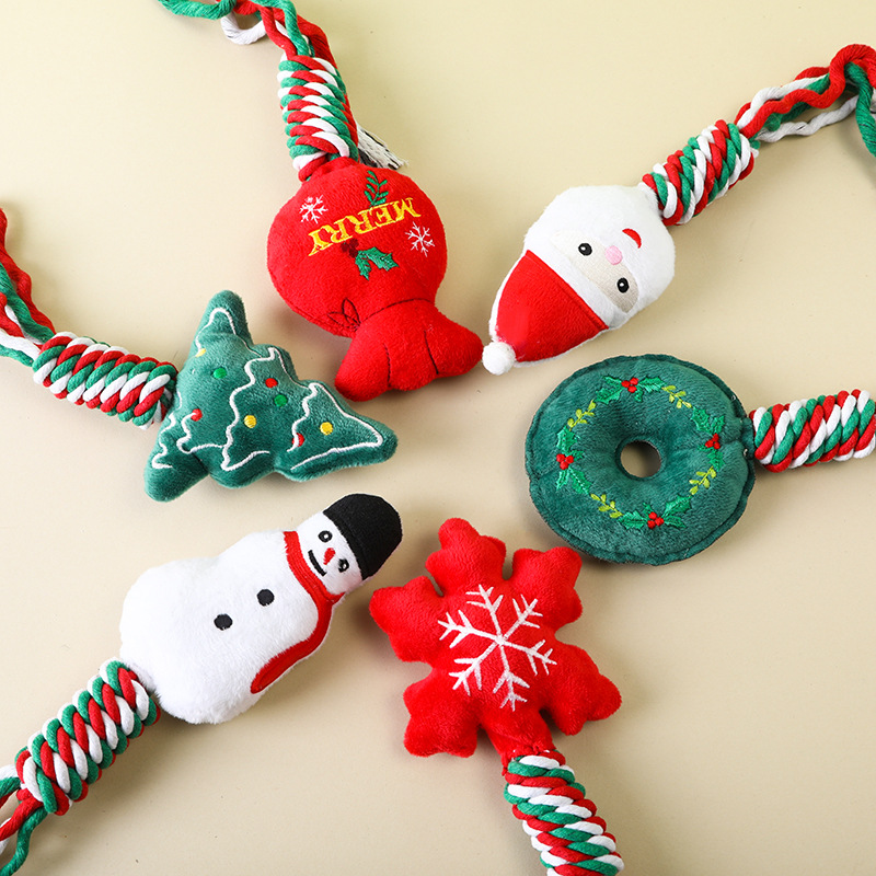 Christmas Cotton Rope Pet Plush Toy Teeth Grinding Durable Cartoon Self Hi Dog Toy Cat Supplies — image 3