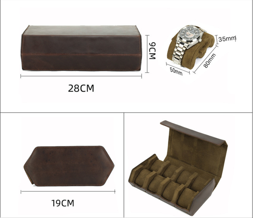 Handmade Vintage Crazy Horse Leather 8-Position Portable Mechanical Watch Storage Box — image 7
