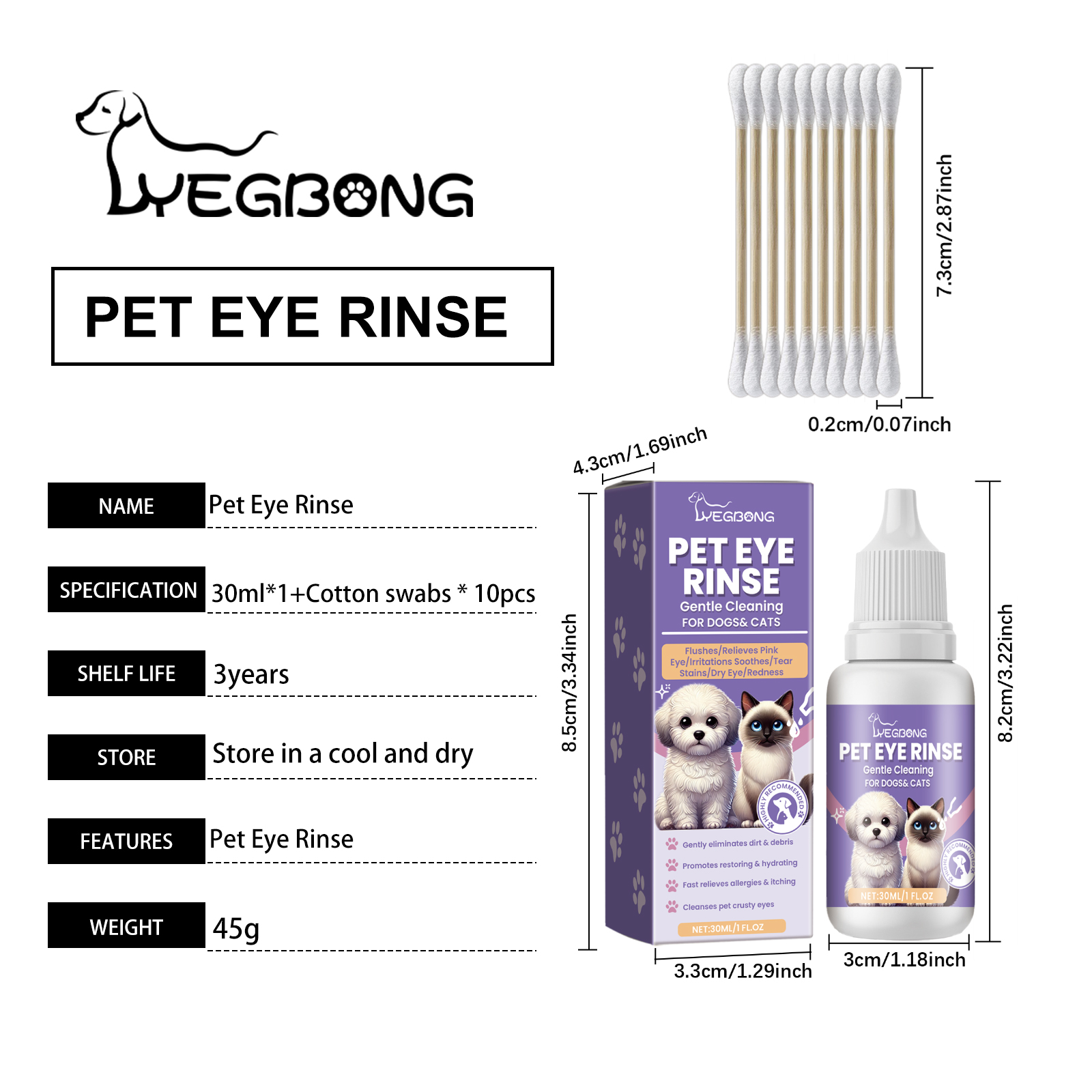 Pet Eye Rinse For Dogs & Cats, Gentle Eye Cleaner Solution With Hyaluronic Acid, Honeysuckle Extract & Taurine, Tear Stain Remover For Daily Eye Care, 30ml With Cotton Swabs — image 6