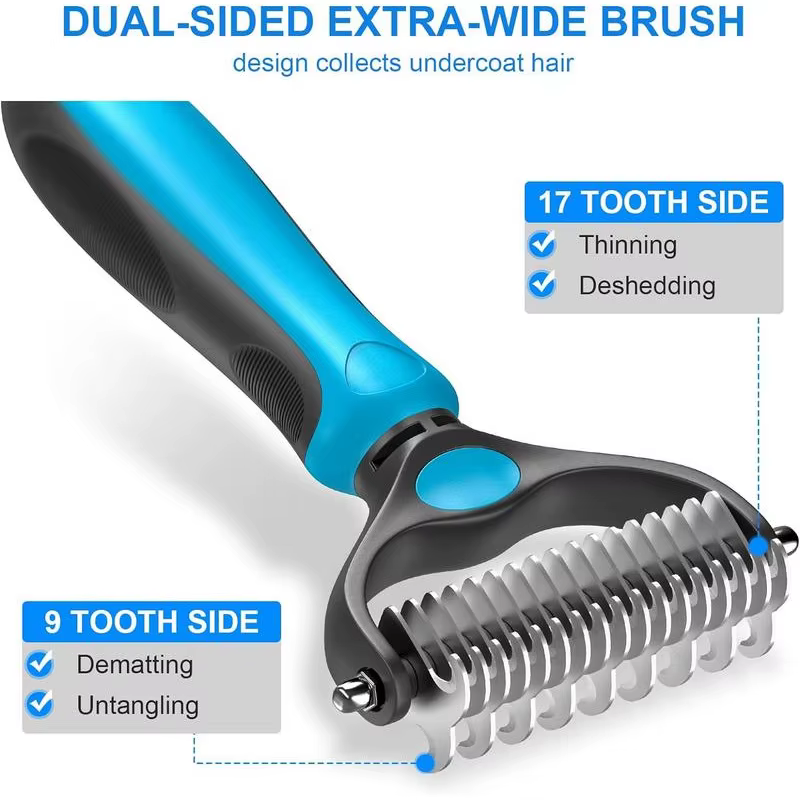 2in1 Stainless Pet Deshedding Brush Dog Hair Remover Pet Fur Knot Cutter Puppy Cat Comb Brushes Dogs Grooming Shedding Supplies — image 3