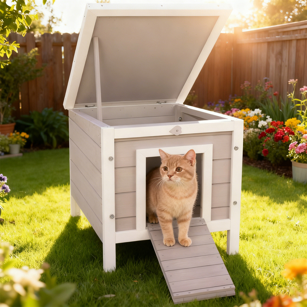 Small Wooden Rabbit Hutch Bunny Cage Guinea Pig Cage Duck House Dog House With Openable & Waterproof Roof, For Rabbits, Chickens, Ducks, Gray — imagen 1
