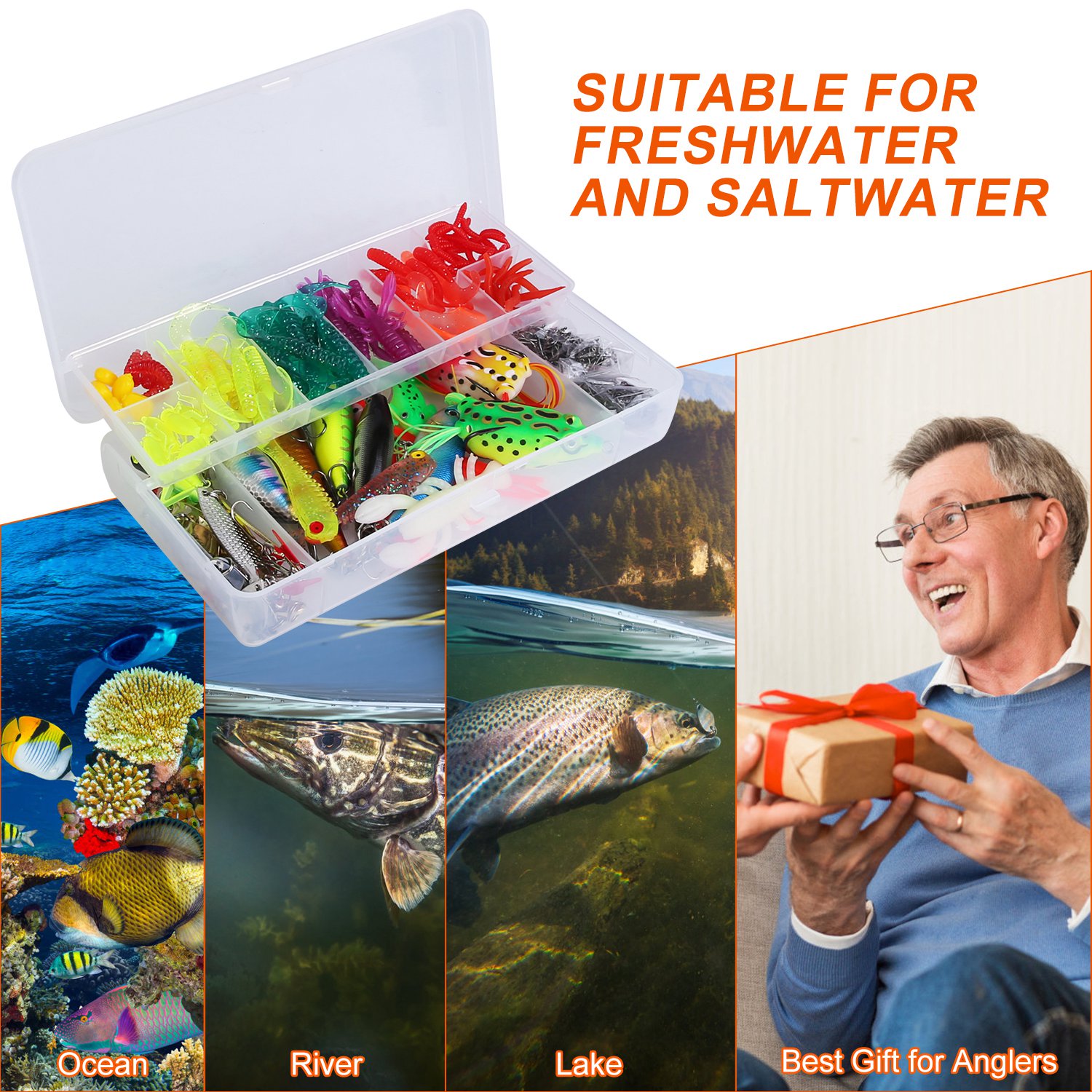 Set de 375 Piezas de Señuelos de Pesca y Caja de Aparejos, Kit de Señuelos para Agua Salada y Dulce, Poppers, Crankbaits, Grillos, Ranas y Señuelos Cuchara Realistas — imagen 13
