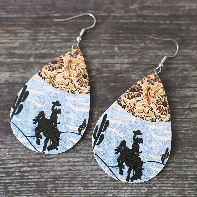 Parejas de Pendientes de Cuero Retro Estilo Vaquero para Equitación, Doble Cara Colorido — imagen 2