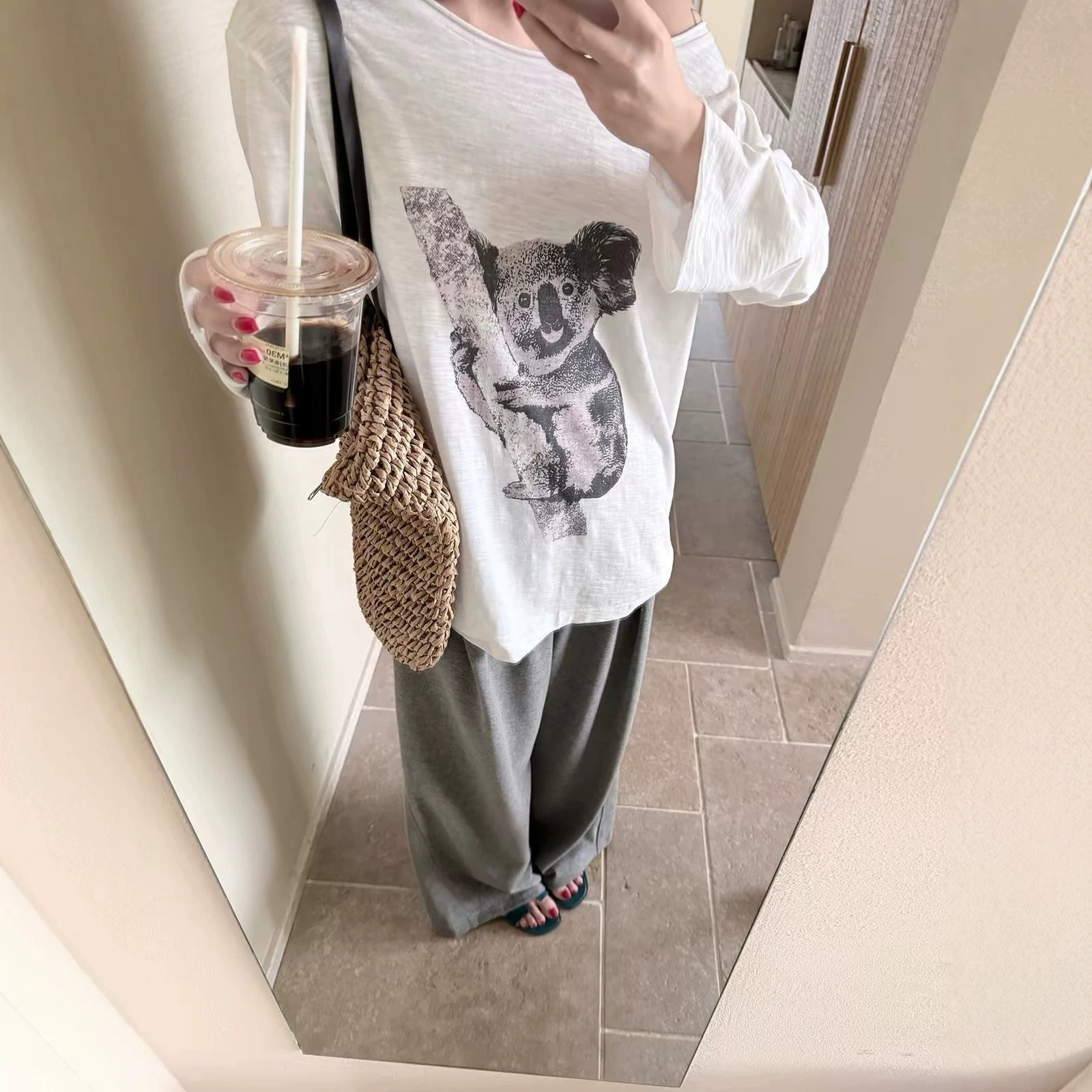 Laid-back Style Koala Print Shoulder Long Sleeve T-Shirt for Women — image 6