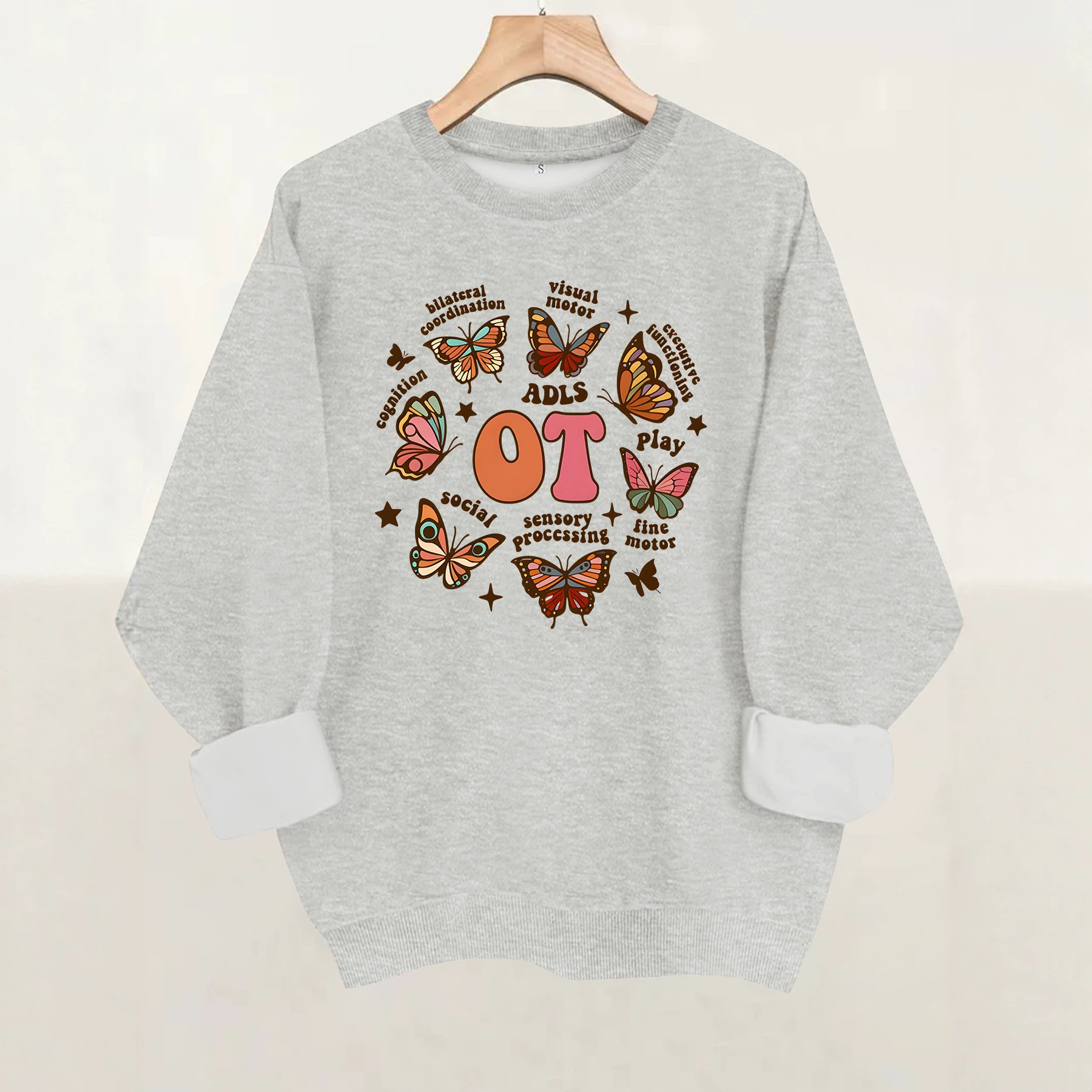 Butterfly print round neck fleece hoodie — image 3