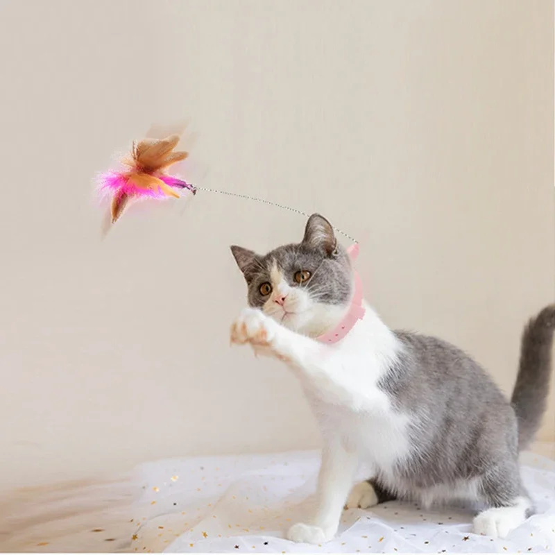 Interactive Cat Toy Self-hi Game for Cats Feather Teaser Stick with Bell Cat Teaser Stick Collar Kitten Playing Pet Accessories — image 2