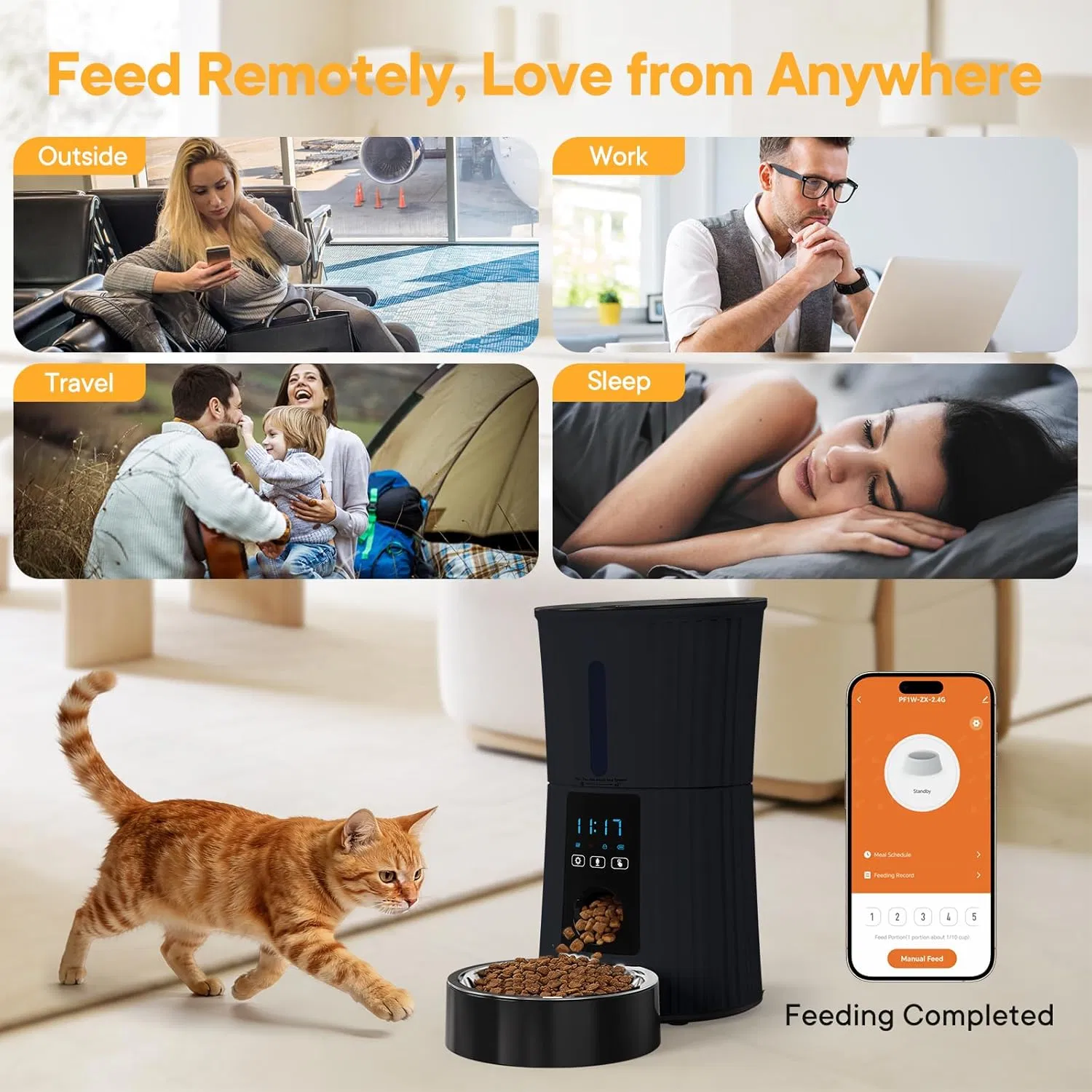 Intelligent feeder, equipped with WiFi application control function, a 4-liter capacity intelligent pet food dispenser specifically for cats and dog — image 3