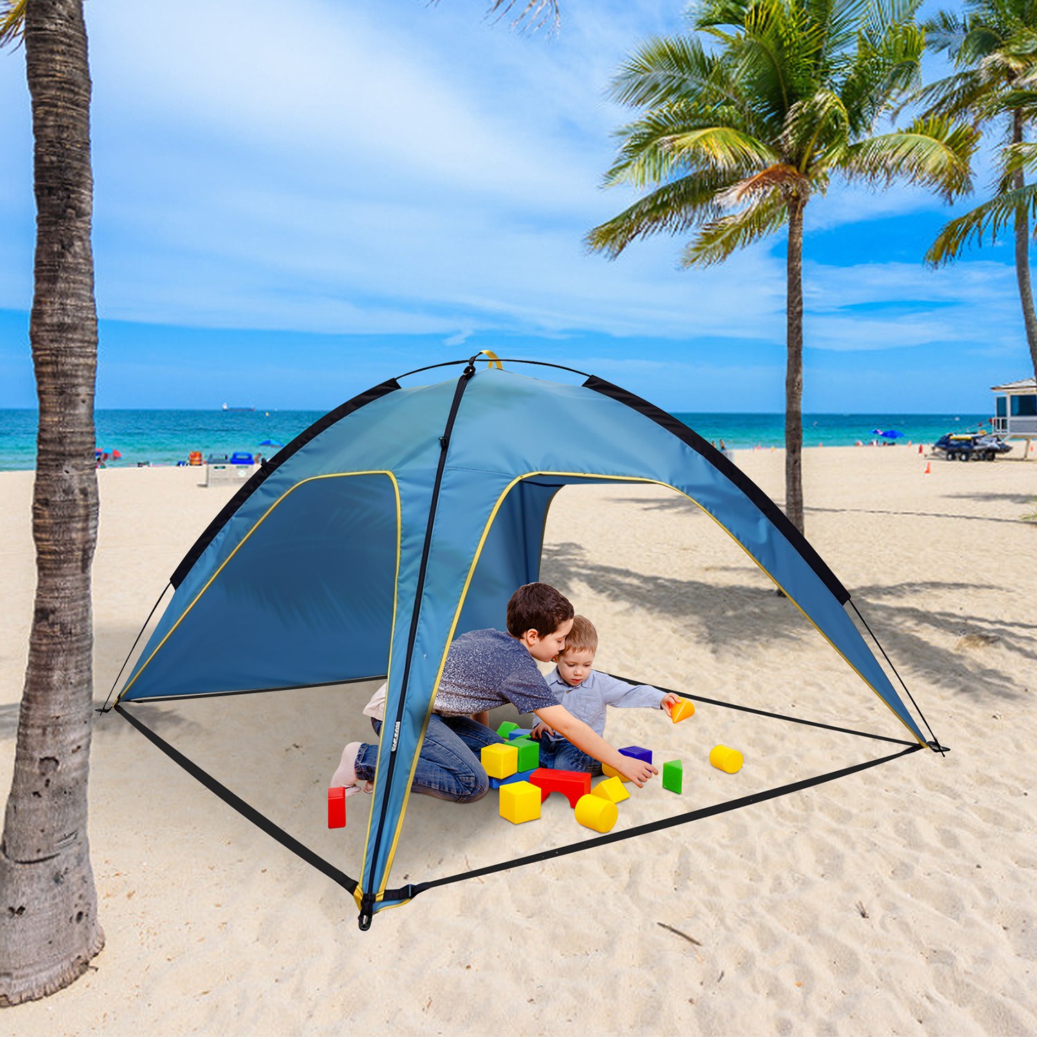 Toldo de Playa para 4-6 Personas con 3 Aberturas de Puerta, Bolsa de Transporte, UPF50, Impermeable, para Playa, Picnic, Campamento, Senderismo, Aventura y Pesca — imagen 4