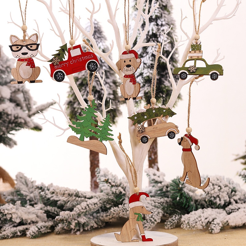 4 Piezas de Adornos Colgantes de Madera con Diseño Creativo de Perro con Gorro Rojo, Decoración para Árbol de Navidad, Feliz Navidad — imagen 6