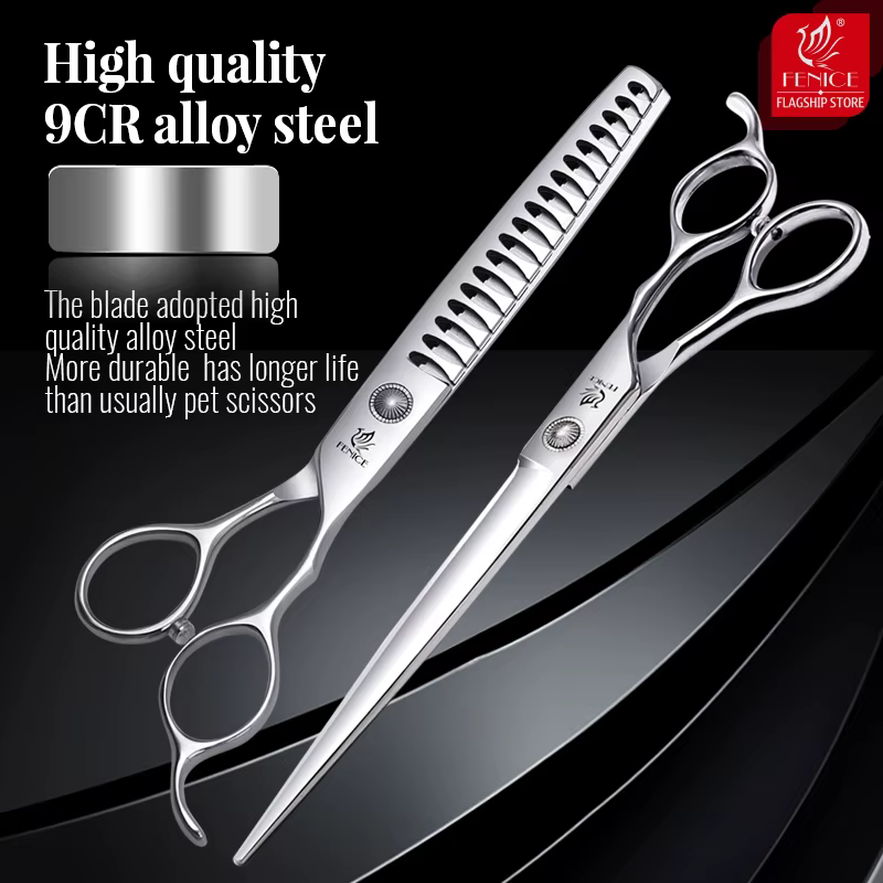 Fenice 6//6.5/7/7.5 Inch Professional Pet Dogs Grooming Scissors Set Straight & Curved & Thinner & Chunker Shear Scissors — image 5