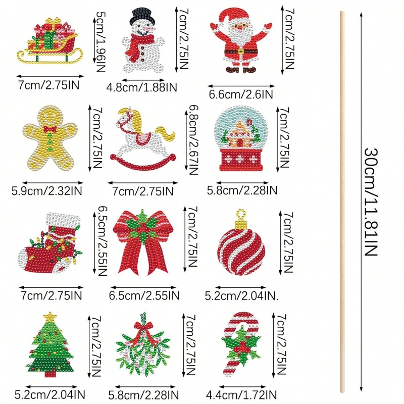 12 Sets de Kits de Arte con Diamantes Navideños para Decoración de Jardín, Estacas de Santa Claus, Muñeco de Nieve, Reno y Hombre de Jengibre, Manualidad de Pintura con Diamantes, Kits para Decoración de Jardín y Hogar en Navidad — imagen 5