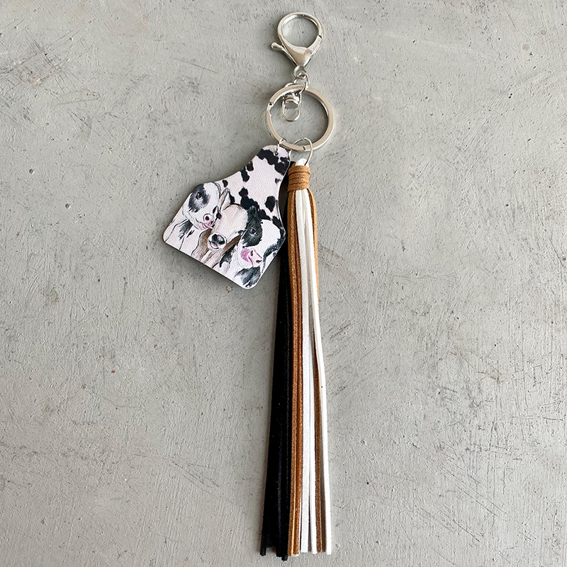 Western Cowboy Loss Prevention Device Aztec Bullhead Bull Brand Leather Keychain Leather Tassel Popular Pendant — image 17