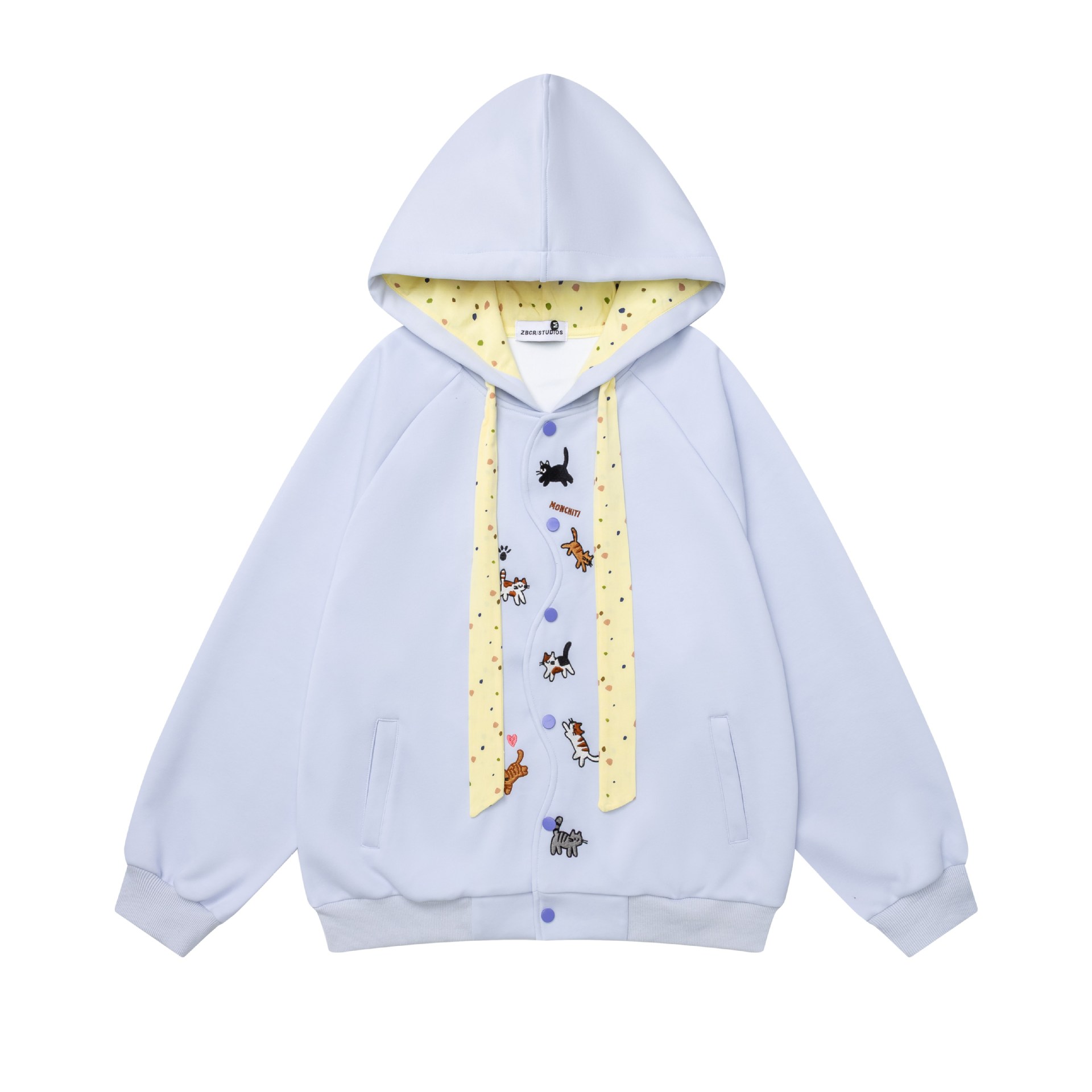 Full printed kitten contrasting hooded sweatshirt — image 4