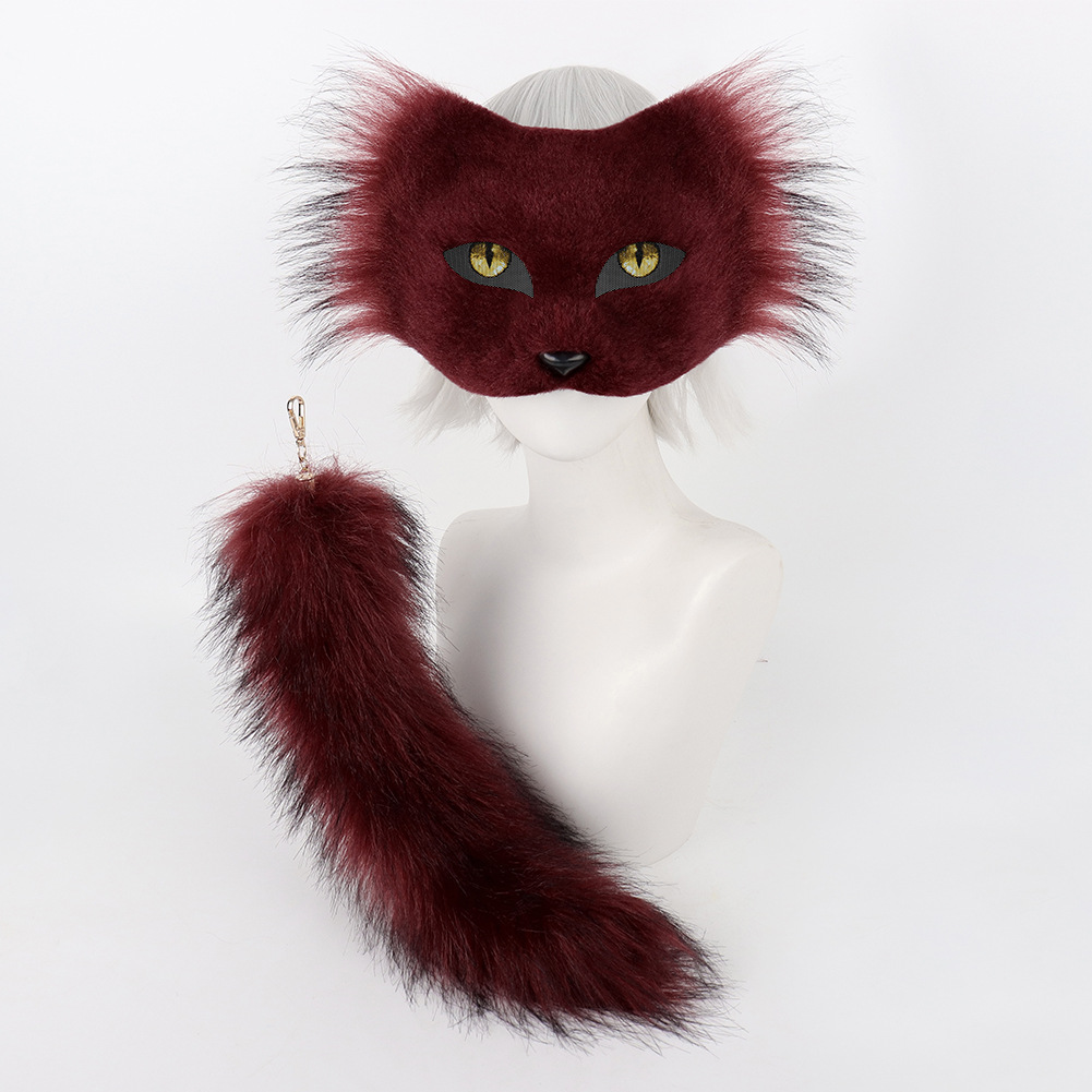 Halloween Half-Face Cat Mask, Personality DIY Animal Mask, Cosplay Plush Tail, Animal Tail Party Accessory — image 3