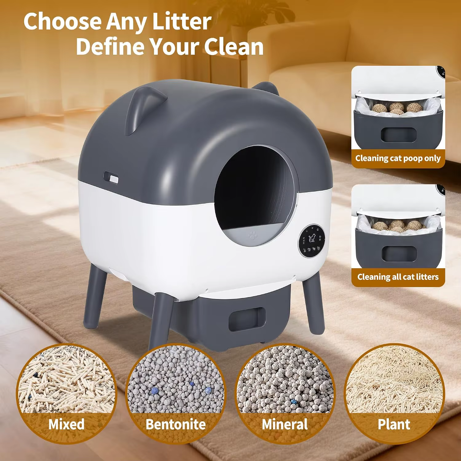 Caja de Limpieza Automática para Gatos, Capacidad Extra Grande, Caja de Arena para Gatos con Función de AutoLimpieza — imagen 6