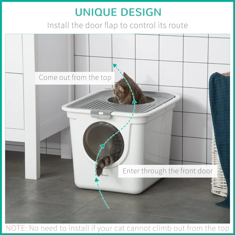 Covered Cat Litter Box, Easy Cleaning Kitty Litter Box With Front Entrance, Top Exit, Scoop, For Odor Control, White — image 9