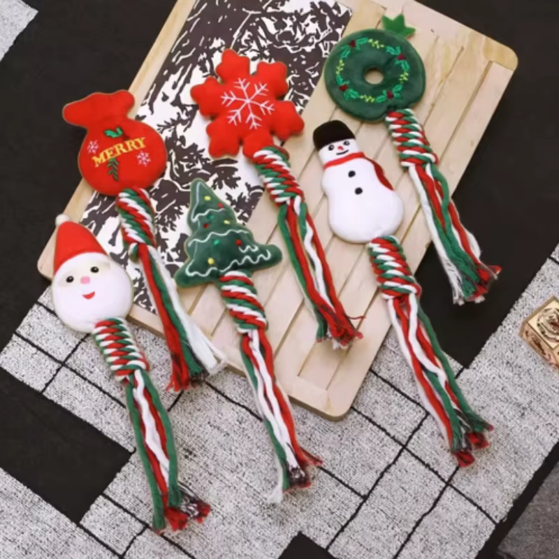 Interactive Dog Chew Toy - Cotton Rope Squeaky Knot Molar Bite Toy Funny Cute Puppy Squeakey Chew Stick Pet Supplies — image 2