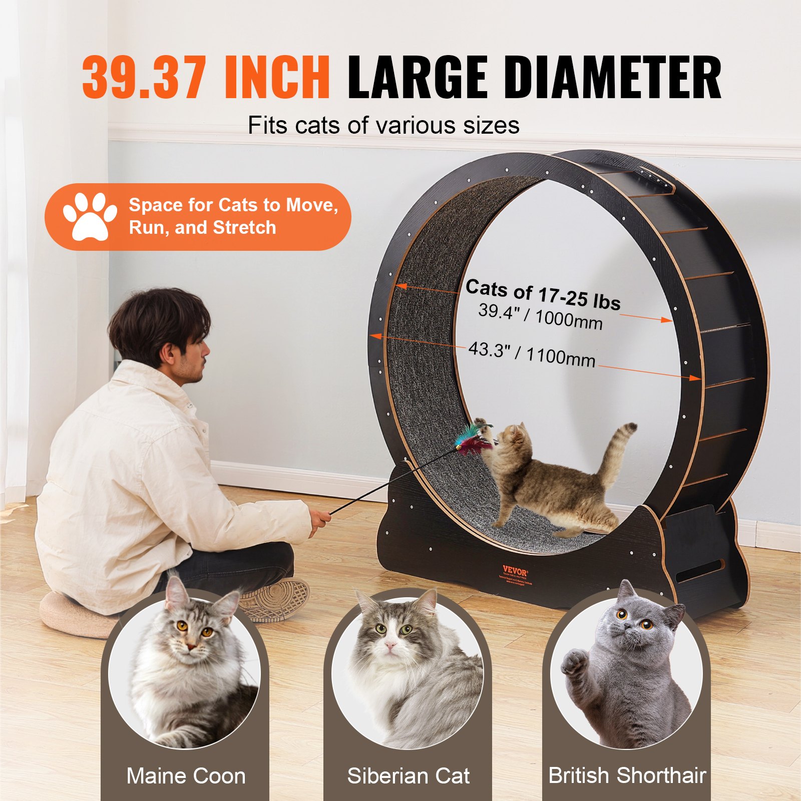 Cat Exercise Wheel 43.3' Large Cat Treadmill Wheel For Indoor Cats Black — image 3
