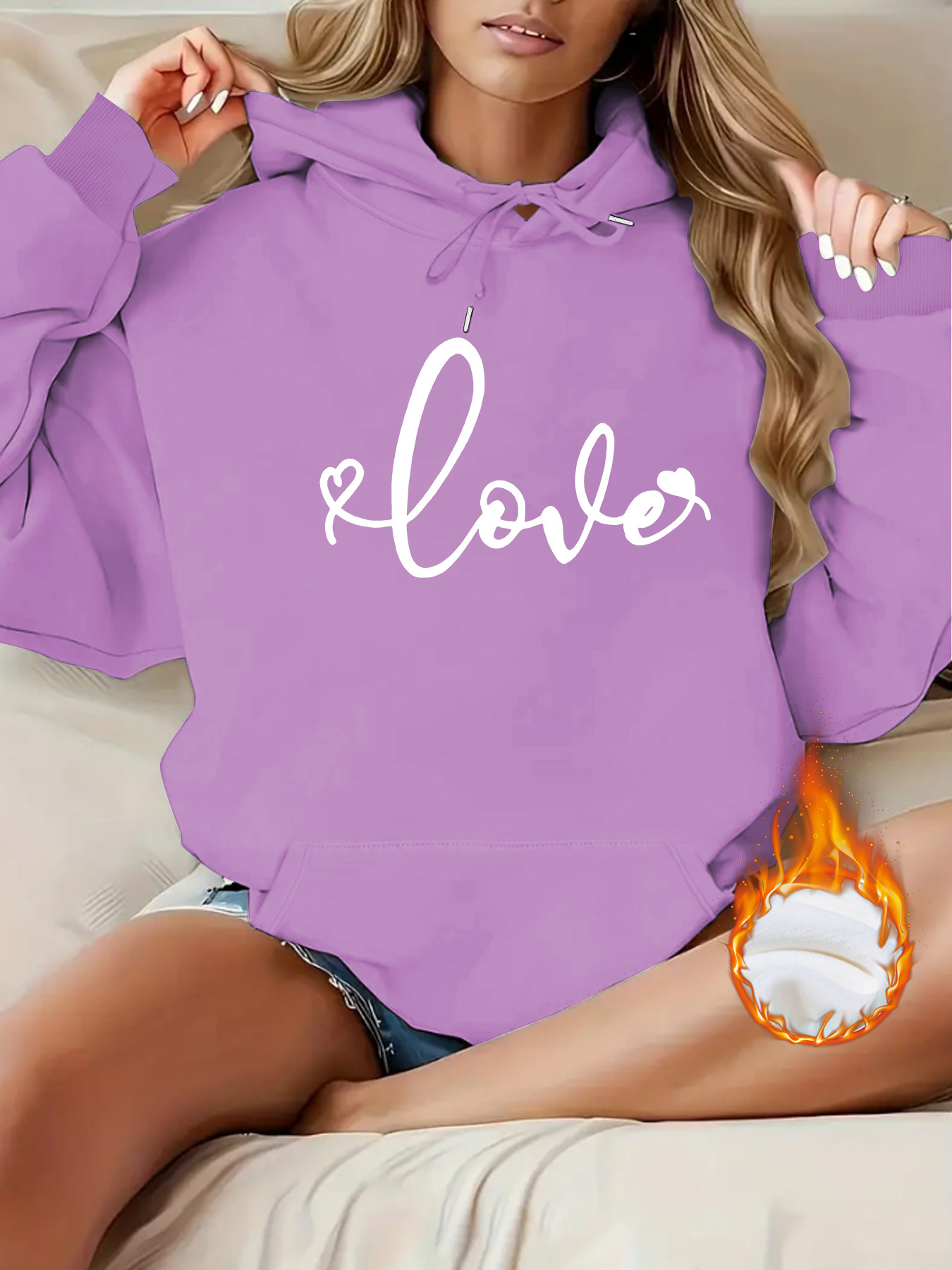 Kangaroo pocket hooded long sleeved fleece hoodie — image 14