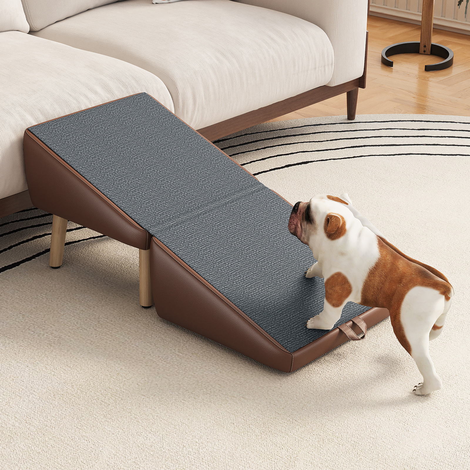 Escaleras para Perros Compactas 2 en 1 de Madera para Canes y Camas, Rampita para Mascotas con Diseño de Sofá (MARRÓN) — imagen 2