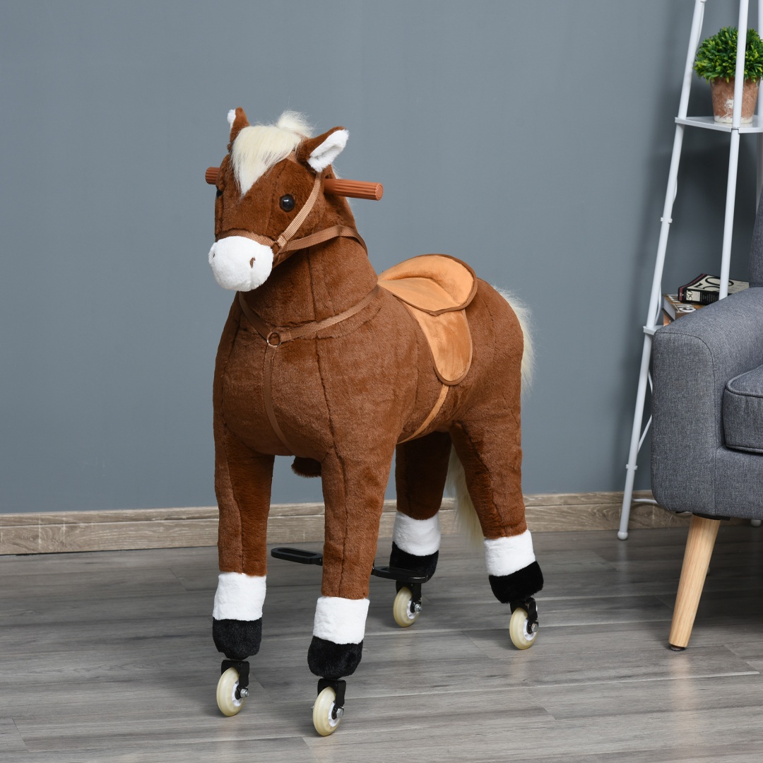 Qaba Kids Ride-on Walking Horse With Easy Rolling Wheels, Soft Huggable Body, & A Large Size For Kids 5-16 Years — image 13