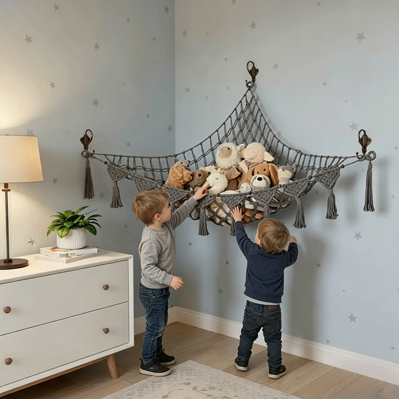 Space-Saving Toy Hammock, Decorative Woven Net to Organize Giant Stuffed Animals in Bedroom — image 5
