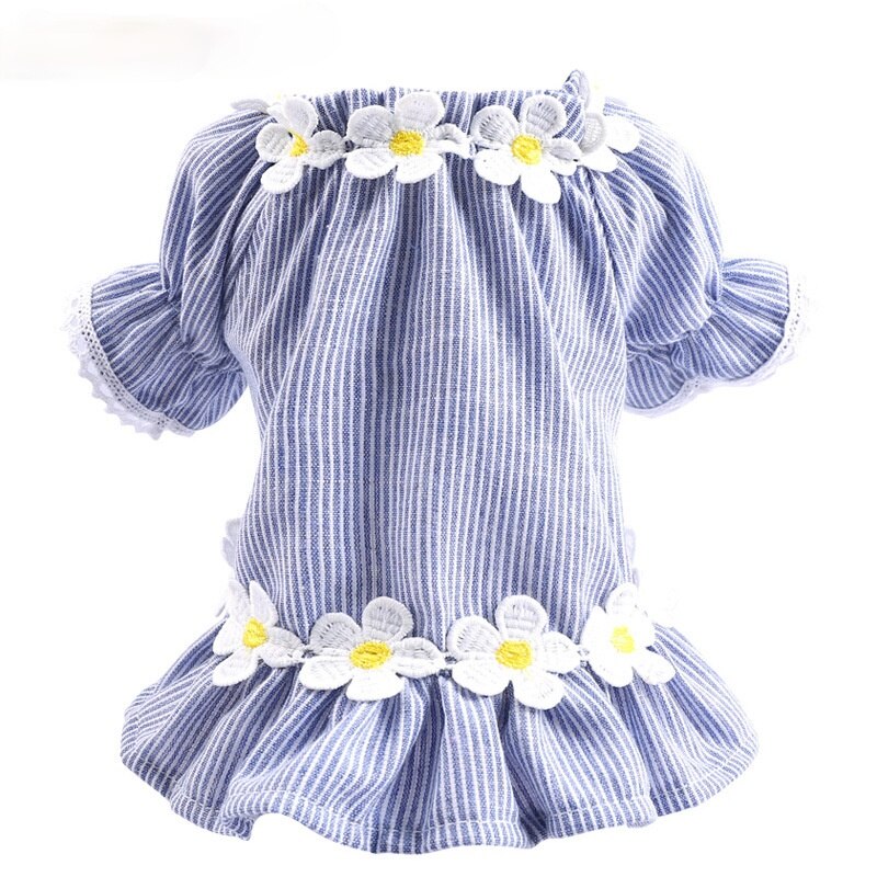 Pet Dog Clothes Cat Spring and Summer New Teddy Bichon Striped Frangipani Cardigan Leisure and Comfortable Flower Dog Clothes — image 2