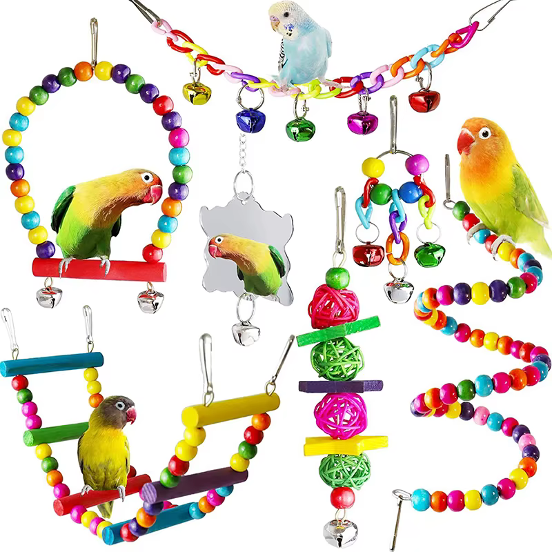 Conjunto de Juguetes para Pájaros de Madera - 7 Piezas — imagen 1