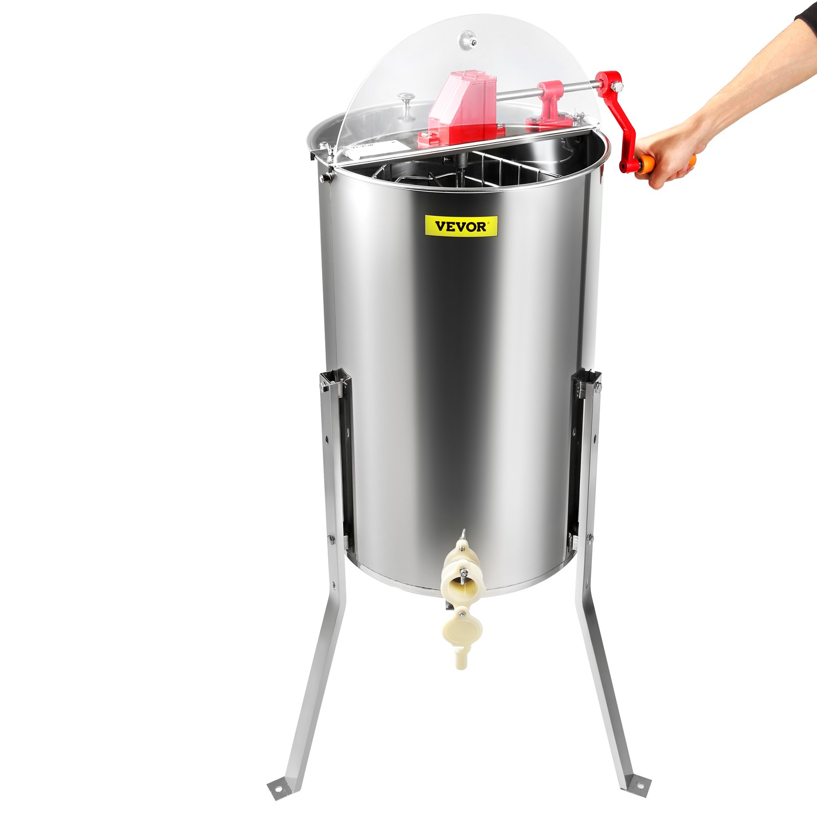 VEVOR Manual Honey Extractor, 3 Frames Honey Spinner Extractor, Stainless Steel Beekeeping Extraction, Honeycomb Drum Spinner With Lid, Apiary Centrifuge Equipment With Height Adjustable Stand — image 5