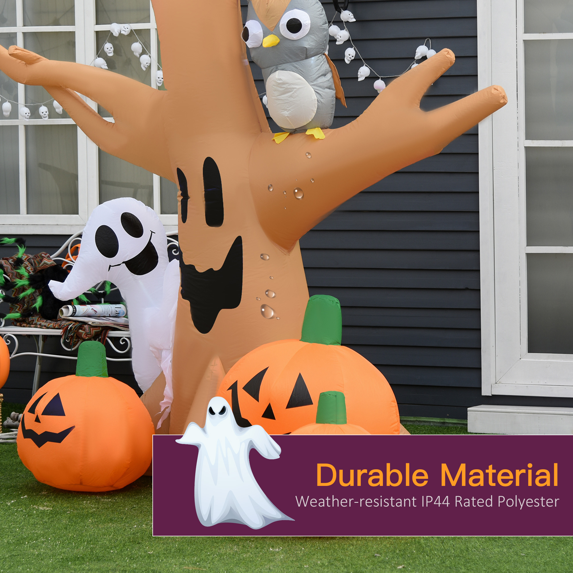 Decoración Inflable Iluminada de Halloween de 7.5' de Alto, para Exterior, Árbol Embrujado con Búho, Fantasma y Calabazas, Decoración de Jardín Inflable con LED para Patio, Fiestas y Festividades, Resistente al Agua — imagen 7