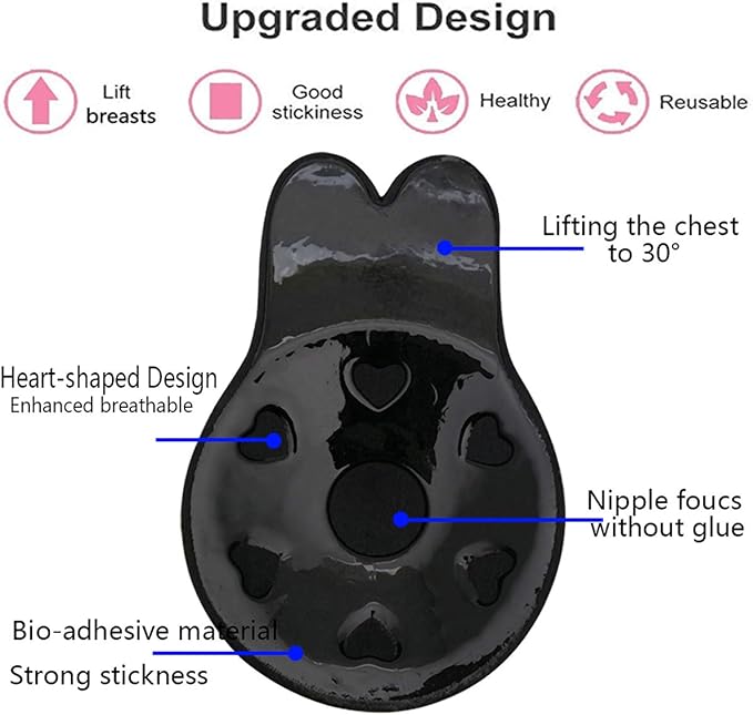 Black(Suits For A/B Cup)Invisible Bra Adhesive Strapless Bra Push Up Backless Sticky Bra Lift Nippleless Covers Rabbit Bra Breast Pasties — image 5