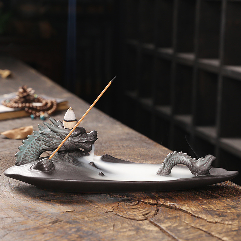 Ceramic Aromatherapy Sandalwood Backflow Furnace Creative Chinese Dragon Raptor Crossing the River Backflow Incense Furnace Incense Wire Incense Socket Home Decorations — image 2
